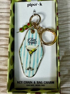 Piper K Key Chain Bag Charm in Light Blue, Green and Gold